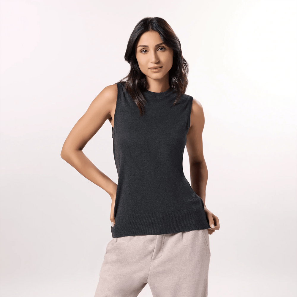 Knitted Sleeveless Sweater - SEASONAL CHARCOAL GREY