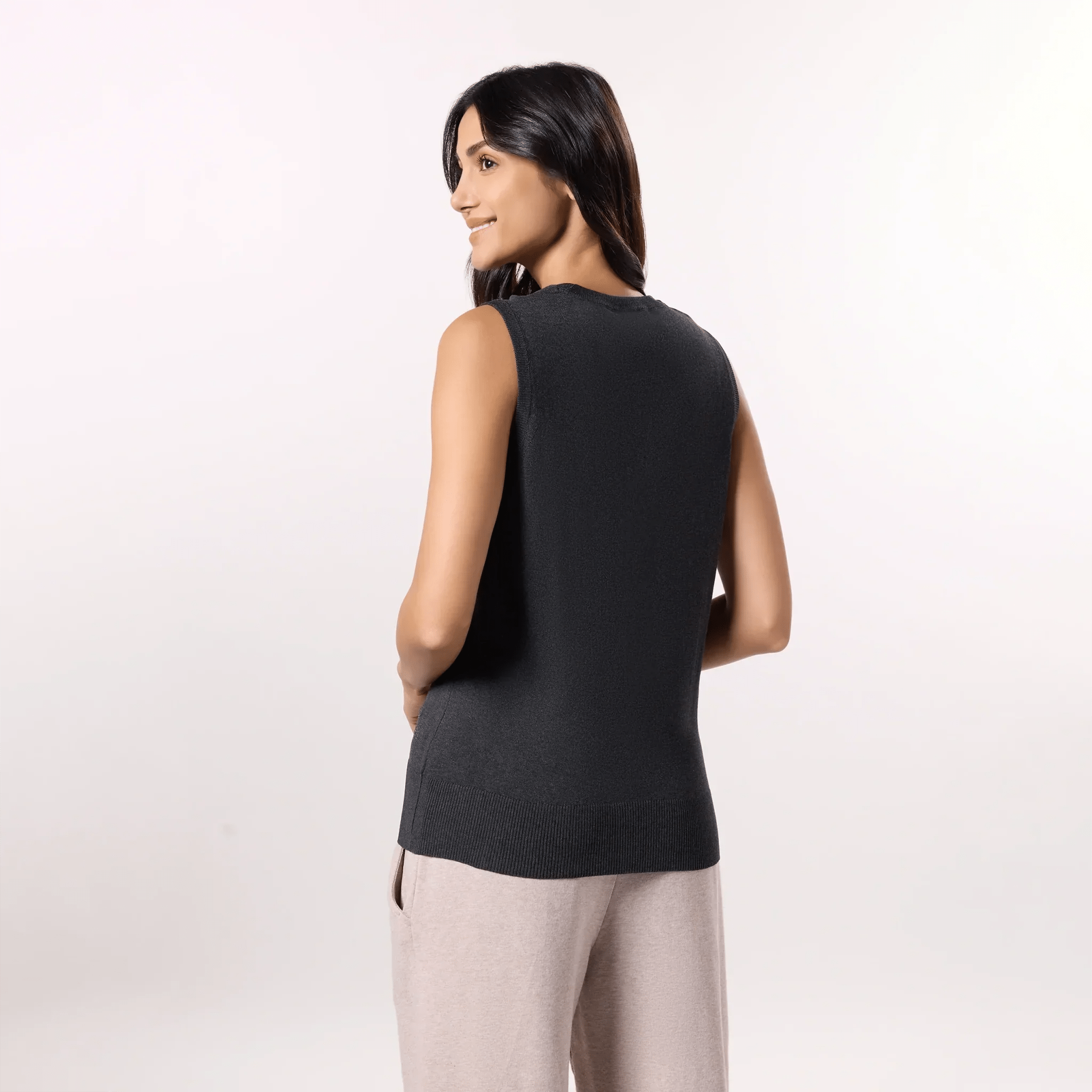 Knitted Sleeveless Sweater - SEASONAL CHARCOAL GREY