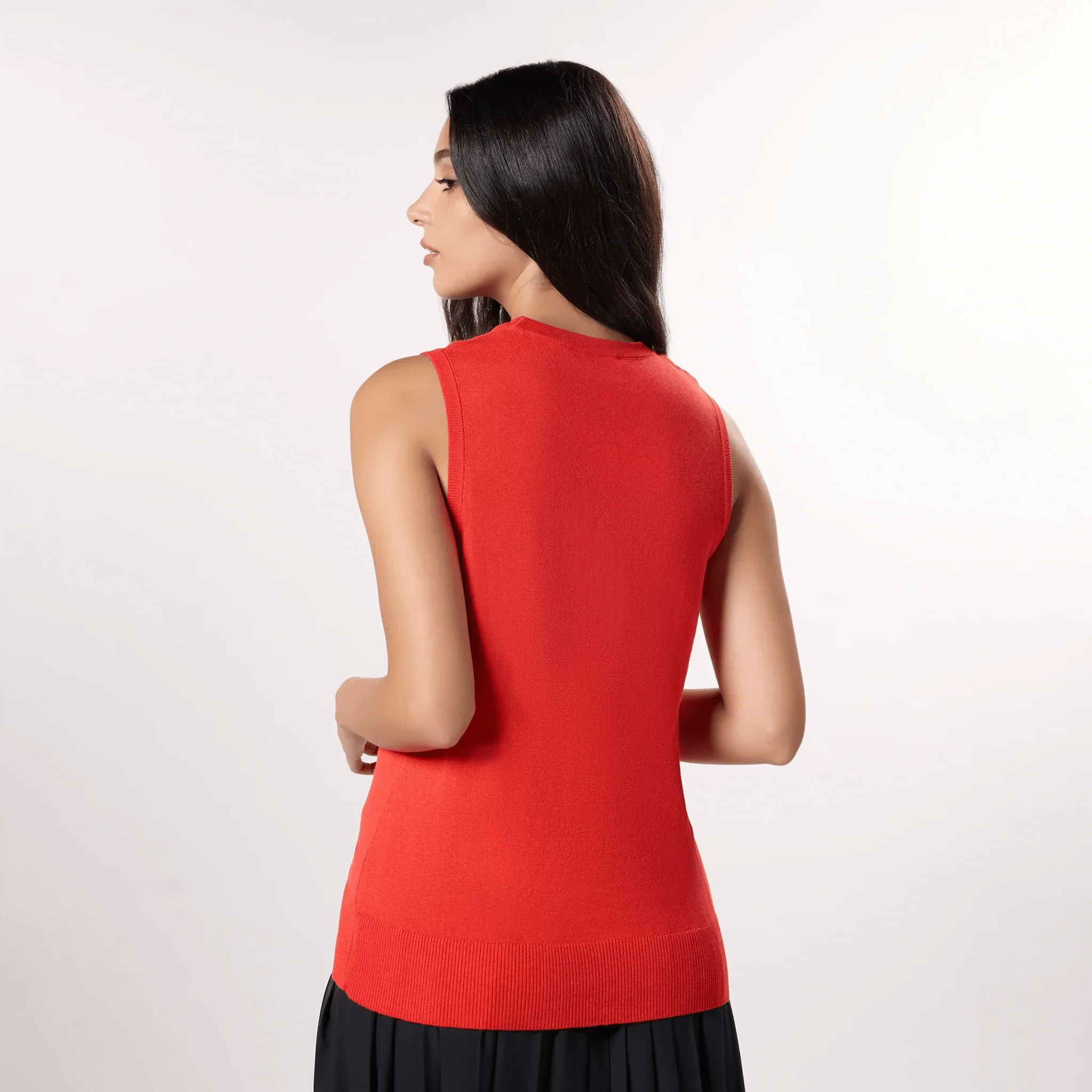 Knitted Sleeveless Sweater - SEASONAL RED