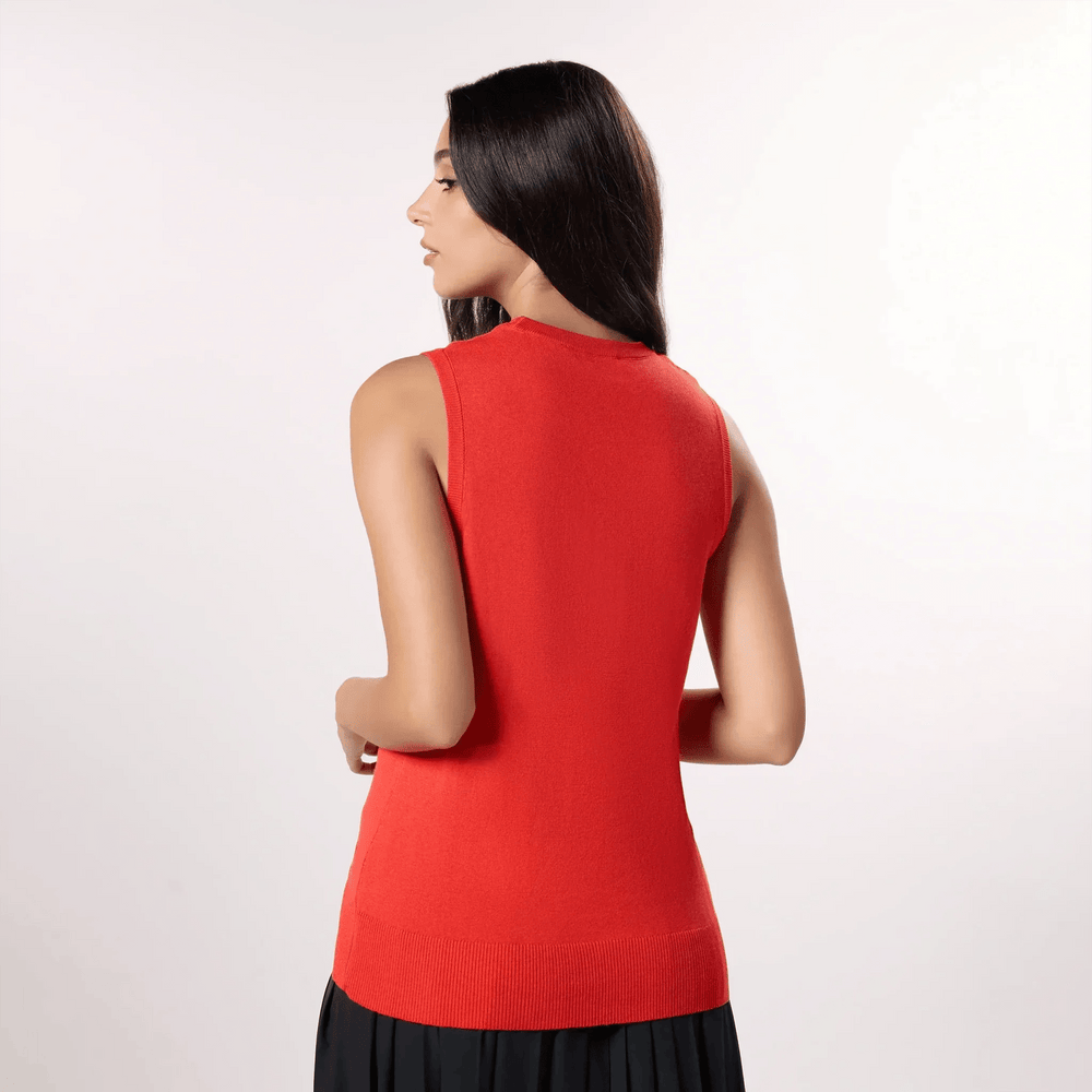 Knitted Sleeveless Sweater - SEASONAL RED