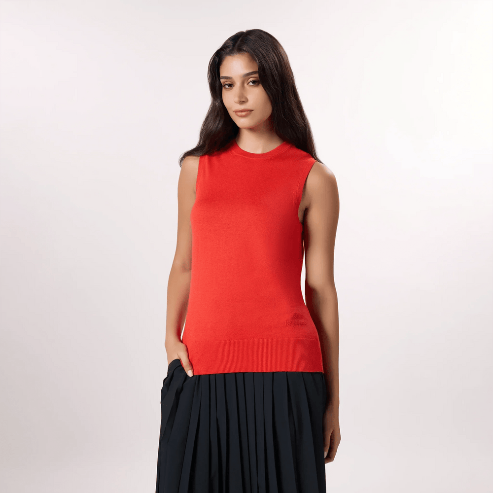 Knitted Sleeveless Sweater - SEASONAL RED