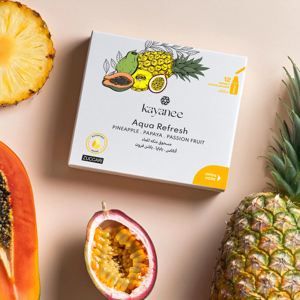 Aqua refresh hydration powder in pineapple-papaya-passion fruit flavor - بودرة ترطيب أكوا ريفريش بنكهة الأناناس والبابايا والباشن فروت