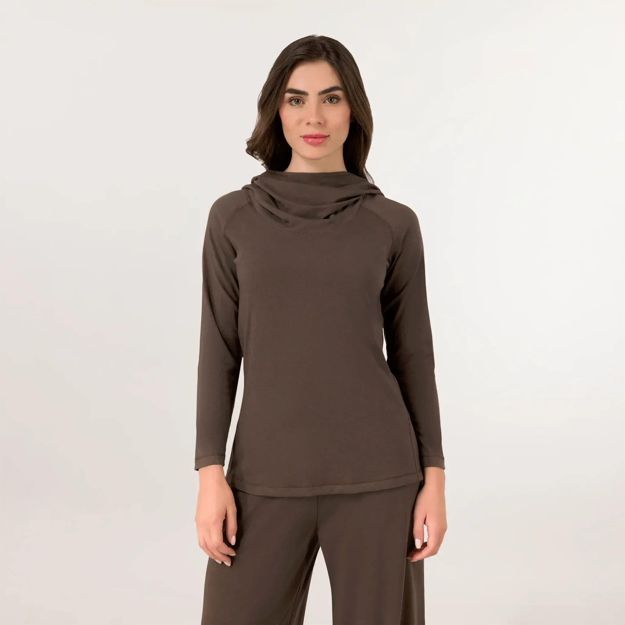 Hooded Long Sleeve Top - SEASONAL CHOCOLATE