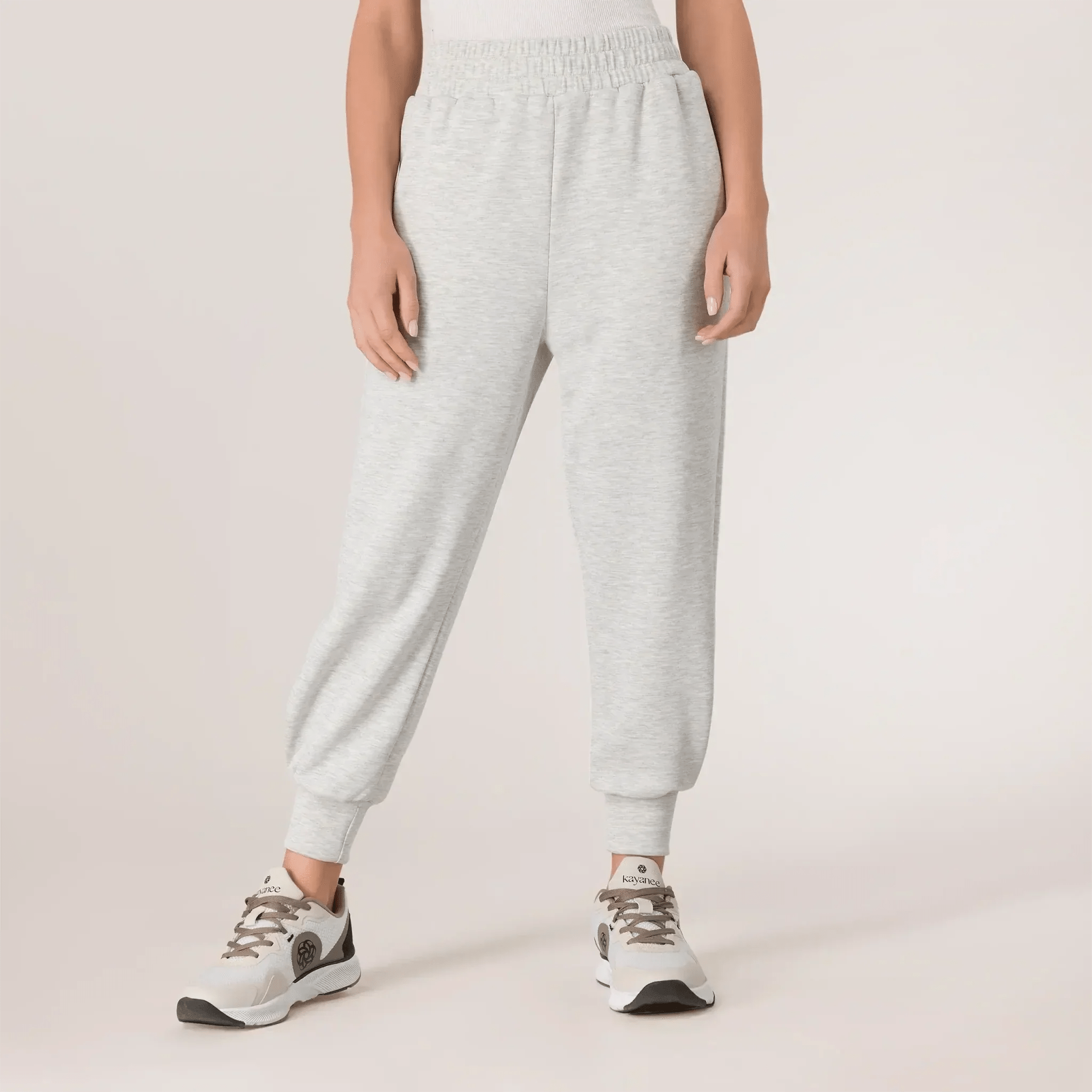 Grey melange joggers with cuffed hems - بنطال رياضي رمادي اللون مع حواف مطوية