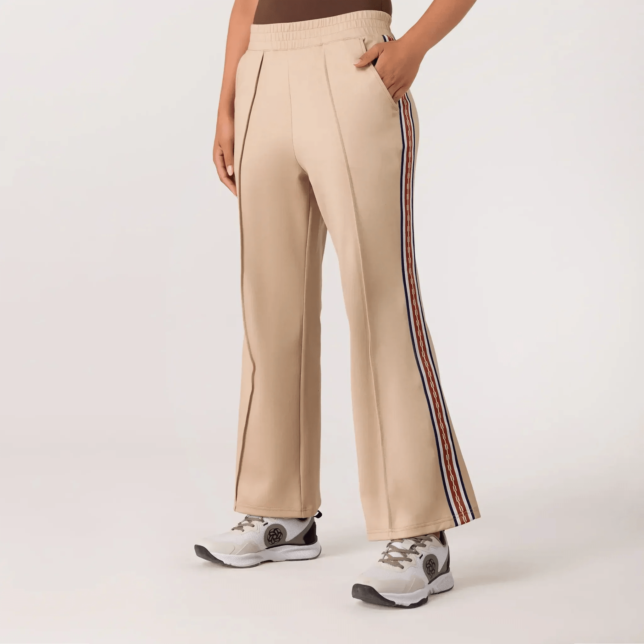 Sand colored track pants with side stripes - بنطال تراك باللون رملي مزوّد بخطوط جانبية
