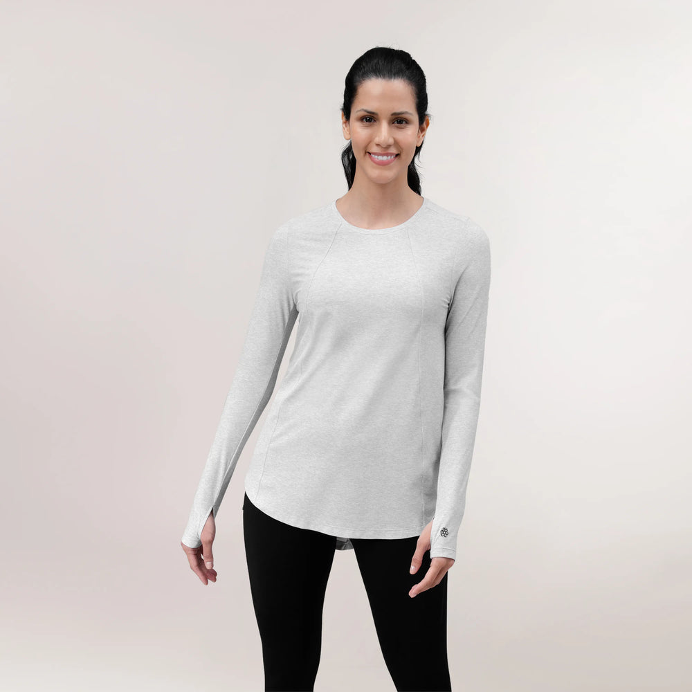 Heather grey Twril long sleeve top with subtle texture - توب رمادي ميلانج "تويرل" بأكمام طويلة وملمس ناعم وخفيف