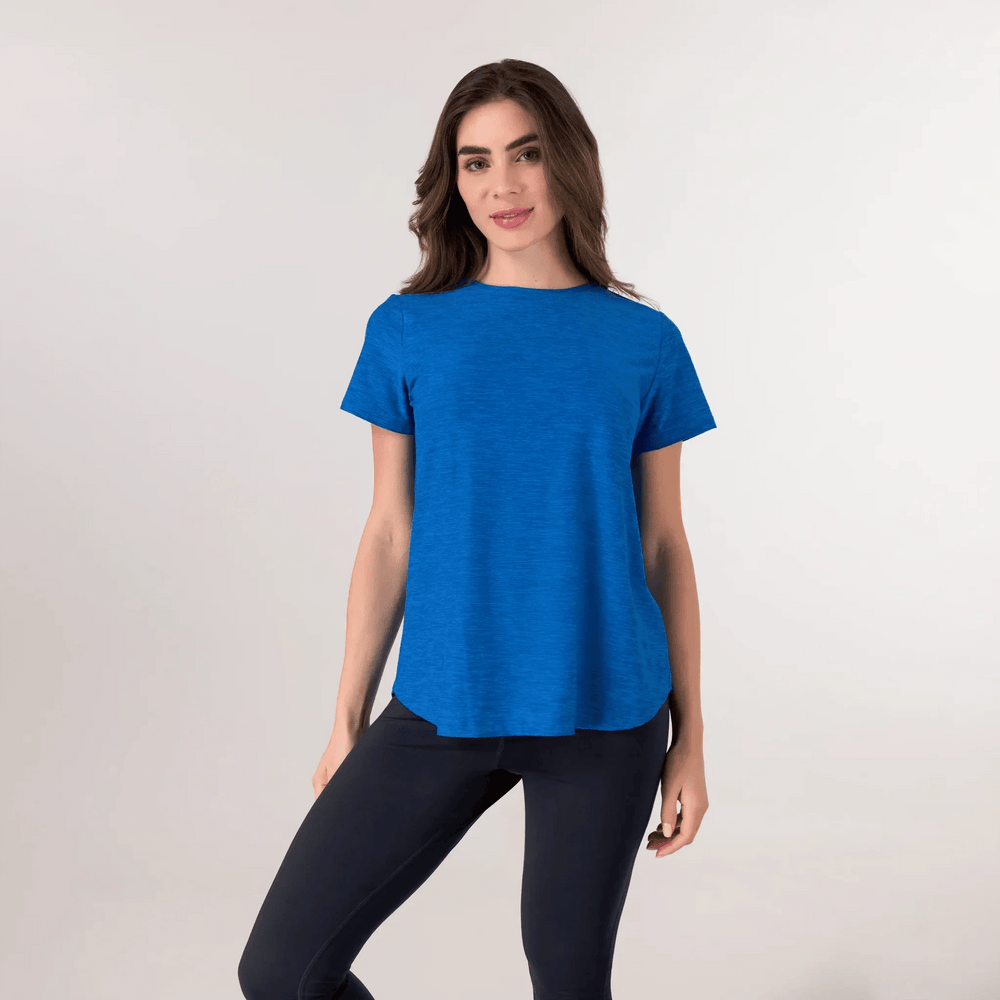 Blue Inner Beat Dance t-shirt with crew neck from the Kayanee Dance Fit (KDF) collection - تيشيرت "إنر بيت دانس" باللون الأزرق من مجموعة كياني دانس فيت