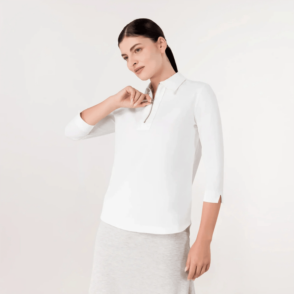 Half-Zip Polo Top - SEASONAL WHITE