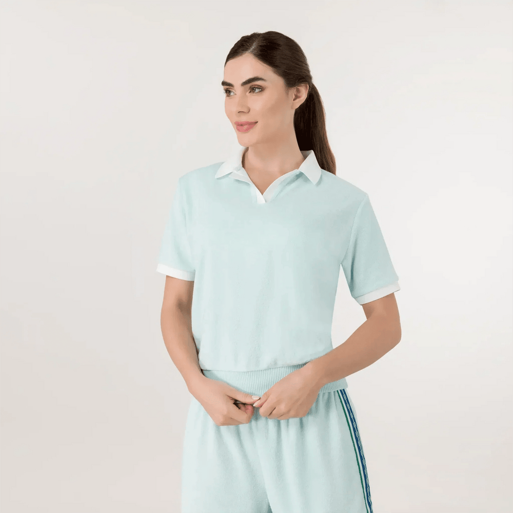 Velour Polo Top - SEASONAL LIGHT BLUE