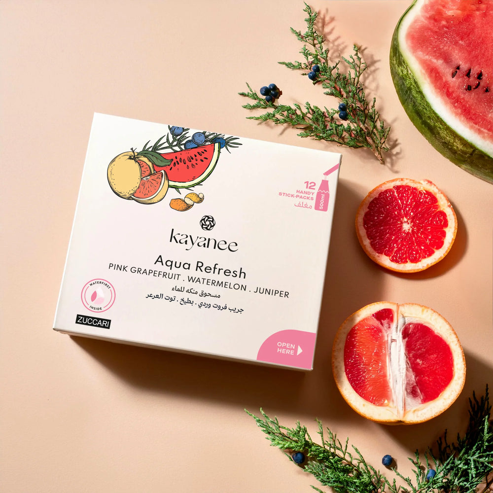 Aqua refresh hydration powder pink grapefruit, watermelon, & juniper - بودرة الترطيب أكوا ريفريش بالجريب فروت الوردي، البطيخ، والجونيبر