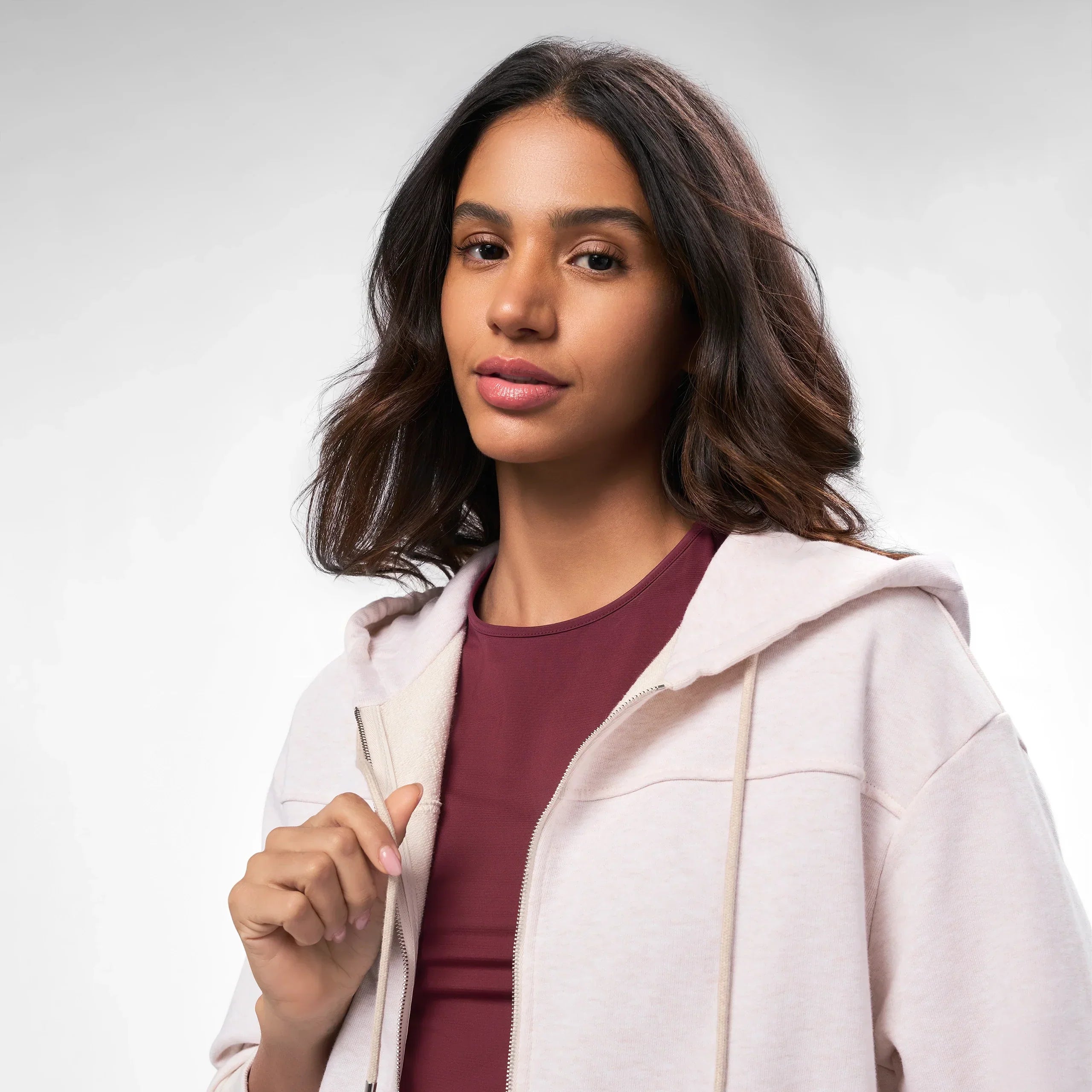 Zip Front Hoodie - SEASONAL WHITE MELANGE