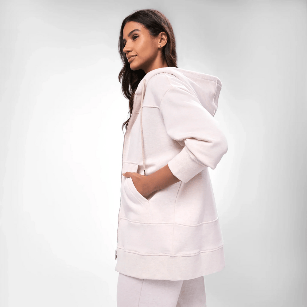 Zip Front Hoodie - SEASONAL WHITE MELANGE