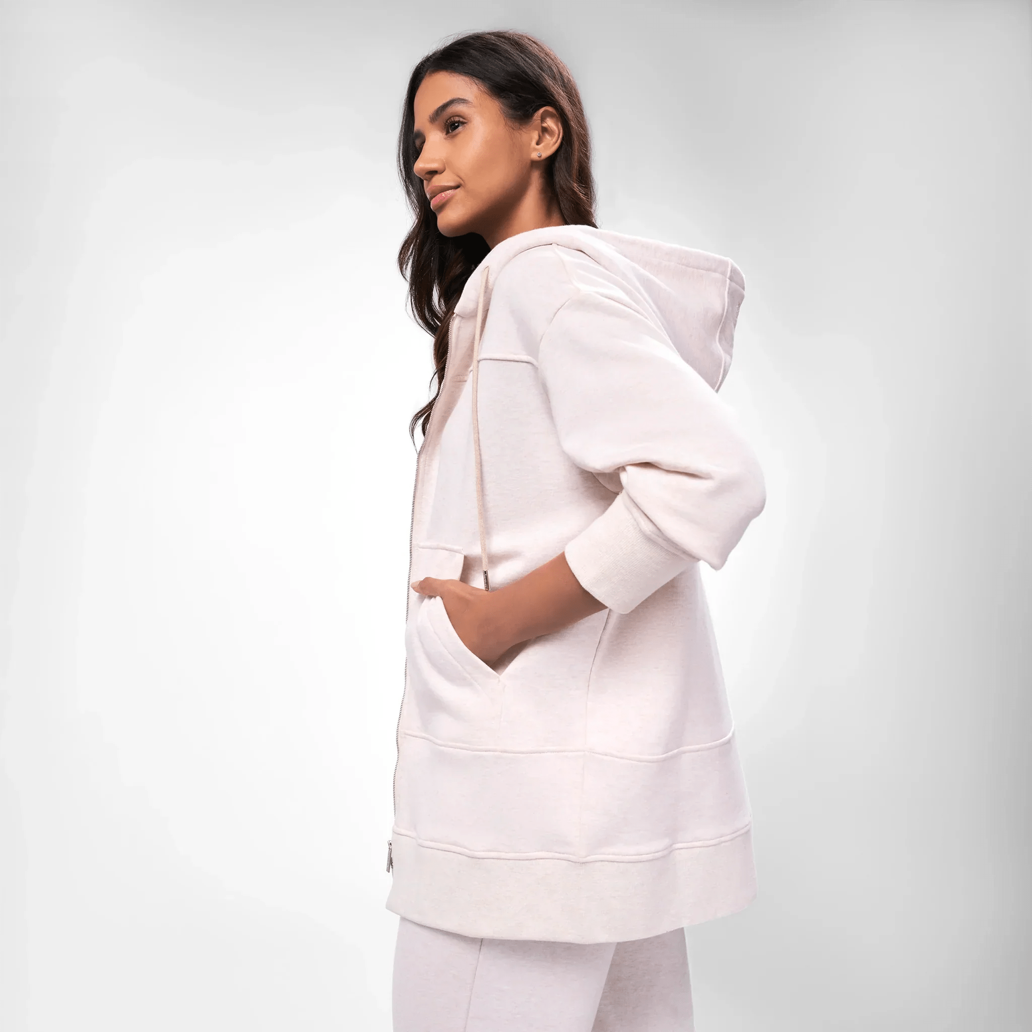 Zip Front Hoodie - SEASONAL WHITE MELANGE