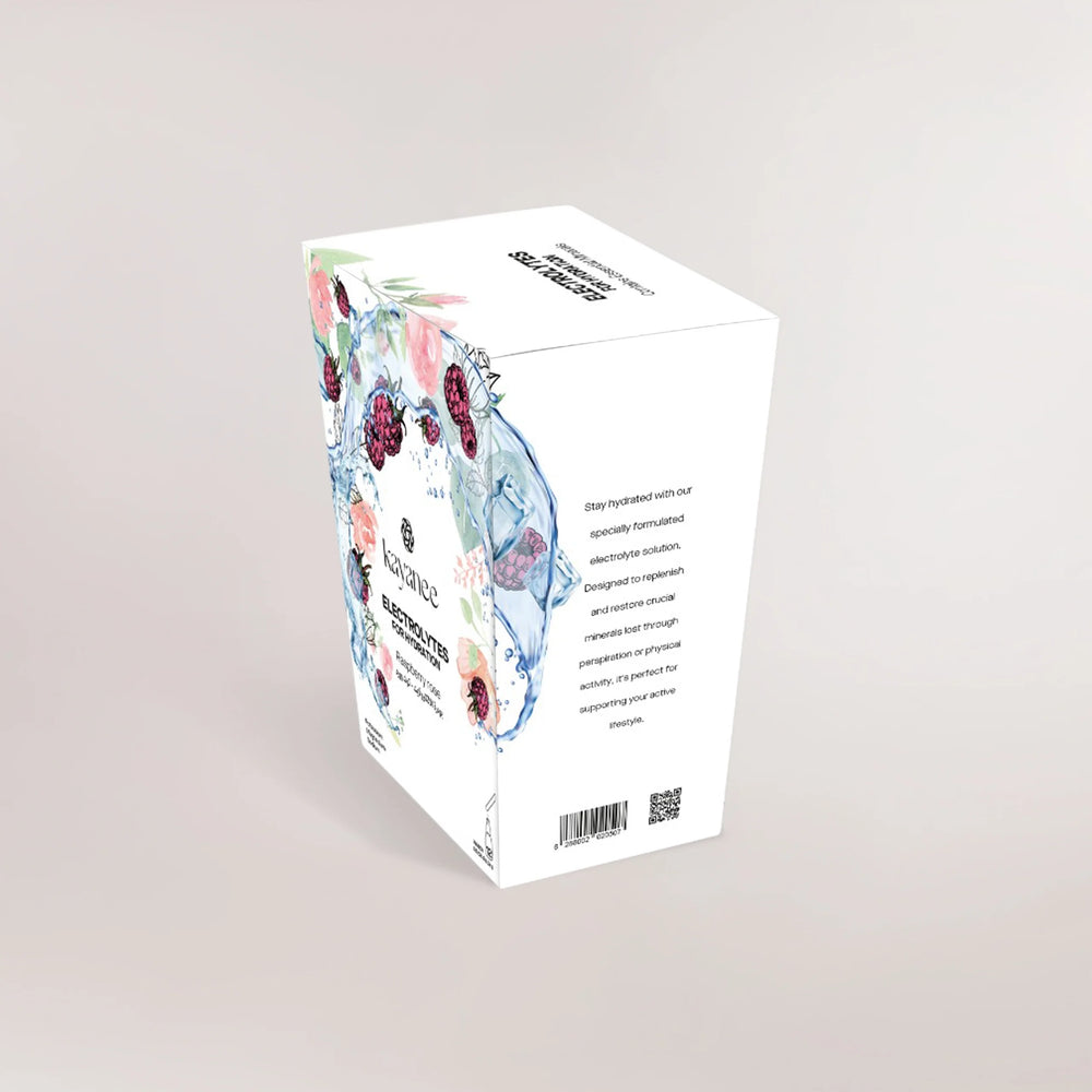 Right corner view electrolytes raspberry powder rose box - منظر الزاوية اليمنى لعلبة بودرة إلكتروليت بنكهة التوت والورد