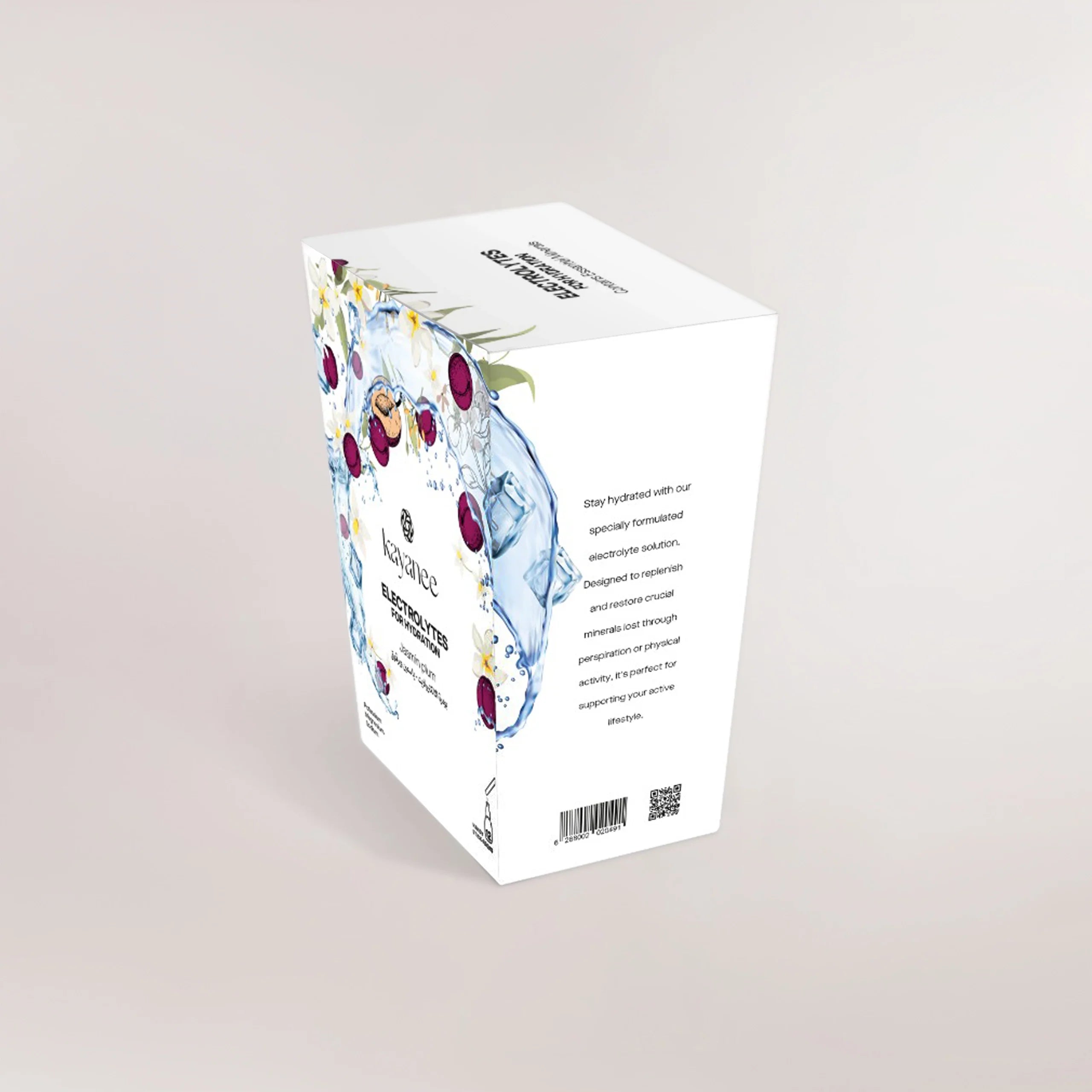 Corner view of electrolytes jasmine powder plum box right - منظر الزاوية اليمنى لعلبة بودرة إلكتروليت بنكهة الياسمين والبرقوق